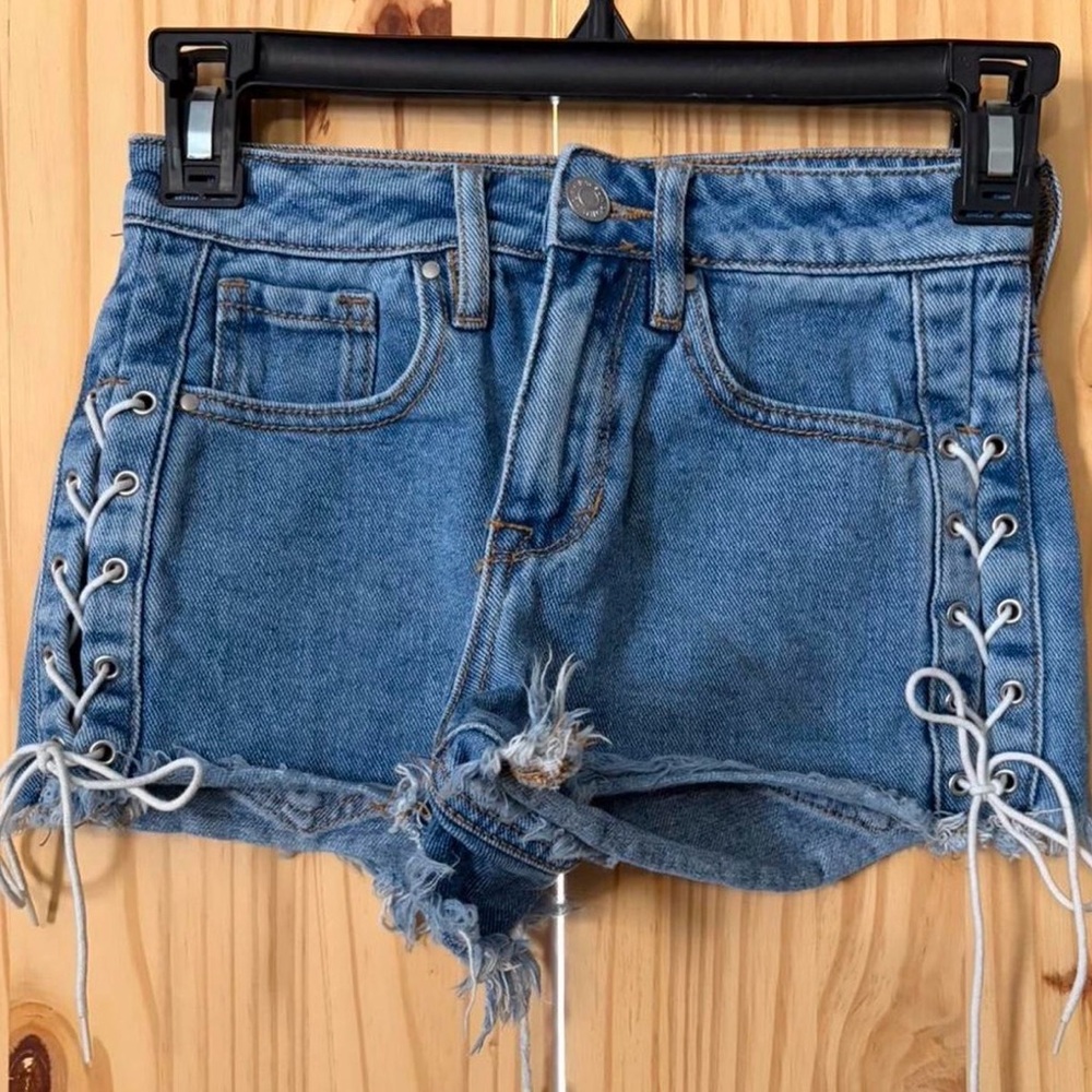 Pacsun Blue Denim Lace-Up Women Shorts
